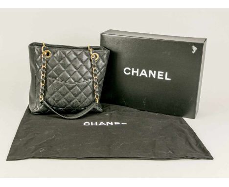 Chanel Shopper, schwarzes Leder mit Stepmuster, Magnetschließe. Mit Original Staubbeutel und Schachtel. Minimale Lagerspuren,