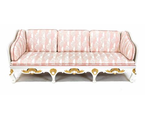 Großes Sofa/Sitzbank im Gustavianischen Stil, um 1900, Holz lackiert, lose Rückenkissen, 83 x 226 x 75 cmLarge Gustavian styl