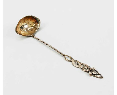 Jugendstil-Kelle, um 1900, Silber 800/000, passig geschweifte Kelle, gedrehter Stiel, tlw. durchbrochen gearbeitet, Abschluß 