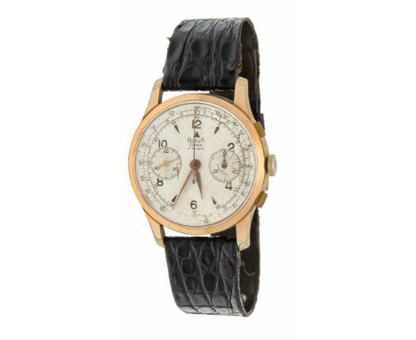 ActuA, Herrenuhr Chronograf, Handaufzug läuft, double Gehäuse mit Stahldeckel, goldf. Zifferblatt mit Keilindizies und arab. 