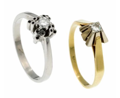 Konvolut 2 Brillant-Ringe GG/WG 585/000 mit je einem Brillanten 0,15 ct W/VS und 0,12 ct l.get.W/VS, RG 57, 5,7 gMixed lot of