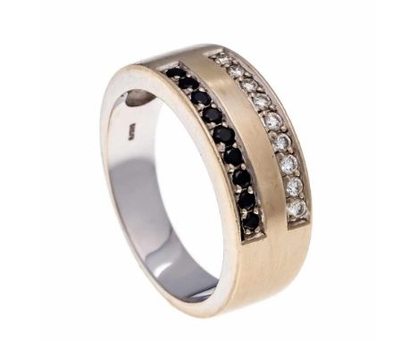 Brillant-Ring WG 585/000 mit 9 Brillanten, zus. 0,14 ct W/SI und 9 schwarzen Brillanten, zus. 0,14 ct, RG 55, 5,8 gDiamond ri