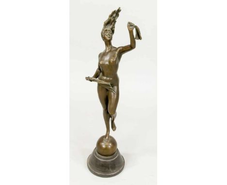 Danese Cattaneo (1509-1573), nach, ''Fortuna'', stehender, weiblicher Akt mit Tuch, nach der Skulptur von Danese Cattaneo. Br