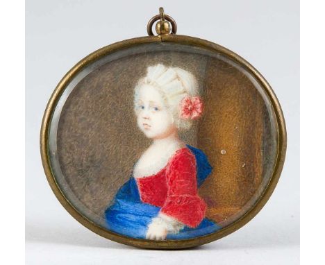 Wiener Miniaturmaler des 18. Jh., querovales Bildnis eines Kindes aus dem Hause Habsburg mit blumengeschmückter Haube. Wohl T