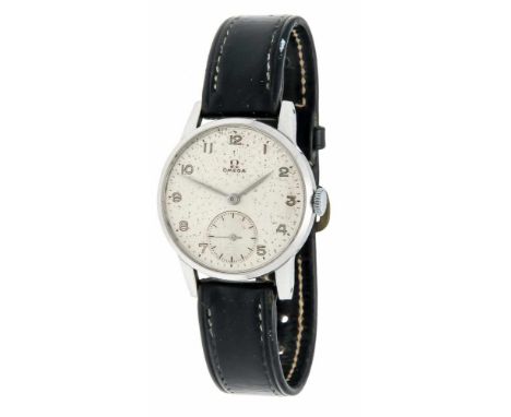 Omega Herrenuhr Handaufzug, Kal 30T2P läuft, Mod. 2495 3, um 1940, Stahlgehäuse mit Druckdeckel, versilbertes Zifferblatt, le