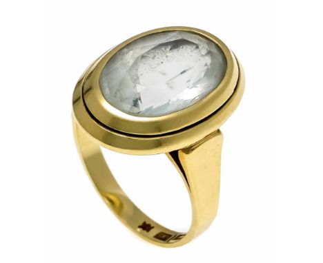 Aquamarin-Ring GG 585/000 mit einem oval fac. Aquamarin 15 x 10,8 mm, RG 53, 5,4 gAquamarine ring GG 585/000 with an oval fac