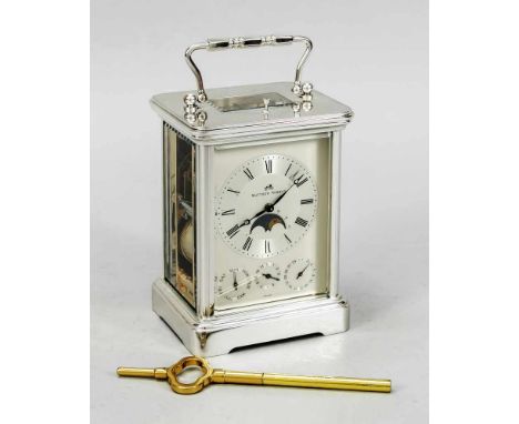 Matthew Norman, swiss made, Reiseuhr, Mod. 1751/81, versilbertes Gehäuse allseitig facettiert verglast, Echappementwerk mit A