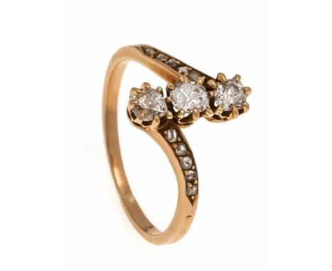 Altschliff-Diamant-Ring GG 585/000 ungest., gepr., mit 3 Altschliff-Diamanten, zus. 0,30 ct W/SI und Diamantrosen, RG 50, 1,7