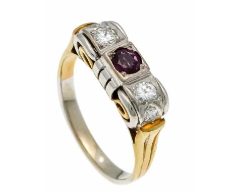Rubin-Brillant-Ring GG/WG 585/000 mit einem rund fac. Rubin 4 mm in guter Farbe und Reinheit, sowie 2 Brillanten und 2 Diaman