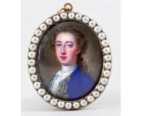 Frz. Miniaturmaler des 18. Jh., Bildnis eines jungen Frau, (Porzellan?)Miniatur, unsign., gefasst in Medaillonrahmen mit umla