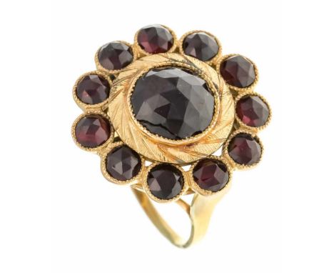 Granat-Ring GG 585/000 ungest., gepr., mit 12 im Rosenschliff fac. Granaten 9 - 4 mm, RG 57, 6,1 gGarnet ring GG 585/000 unst