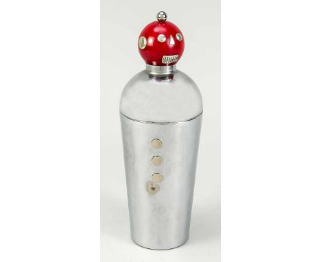 Cocktailshaker, 1. H. 20. Jh., Clown-Roboter- Verchromter Korpus mit 3 aufgesetzten Knöpfen. Deckel mit rotem Kugelkopf mit M