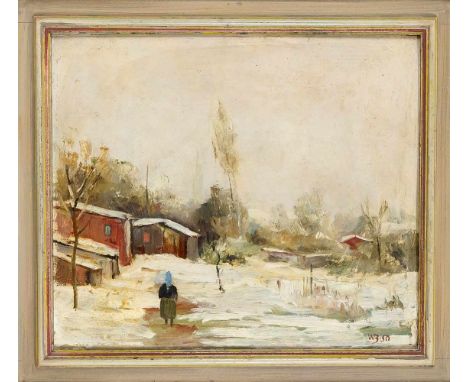 Walter Bodenthal (1892-1988), Leipziger Künstler. ''Blik in meinen Garten'', Winterlandschaft, Öl auf Karton, u. re. monogr. 