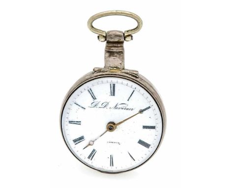 Spindeltaschenuhr Silber ungestempelt, D.D. Neveren London, um 1780, weißes Emaille Zifferblatt mit röm. Ziffern, vergoldete 