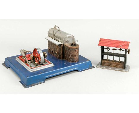 Dampfmaschine mit Zubehör, Mitte 20. Jh., Blech, polychrom lackiert. Ber. &amp; best., unvollständiges FragmentSteam engine w