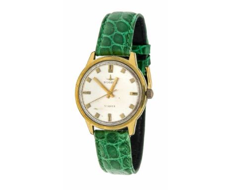 Dugena Tropica Herrenuhr, Handaufzug, um 1970, dbl. Gehäuse mit Stahl Druckdeckel, silberf. Zifferblatt mit Balkenindizies, v