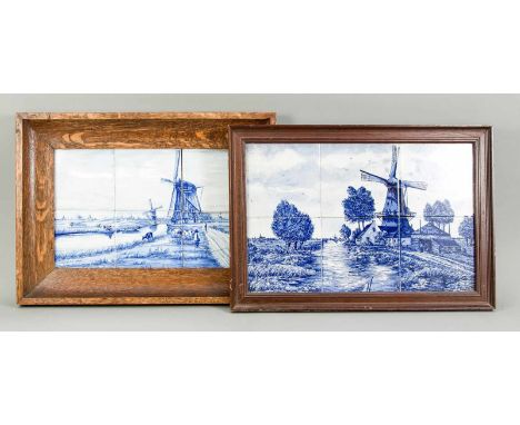 2 patriotische Fliesenbilder, Holland, 20. Jh., jeweils 6 Fliesen. Beide gerahmt, leicht ber. &amp; best., bis 50 x 37 cm2 pa