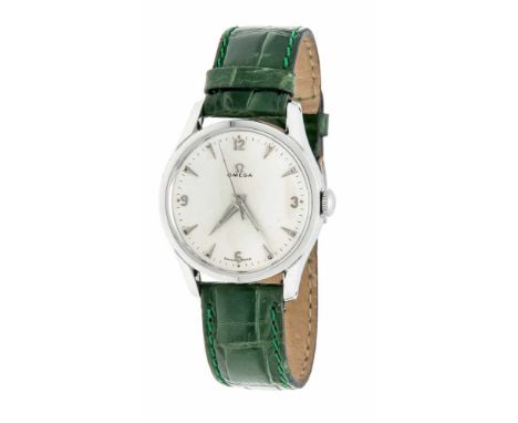 Omega Herrenuhr, Handaufzug Kal. 283 läuft, Mod. 2640-9SC um 1960, Stahlgehäuse mit verschraubten Boden, versilbertes Zifferb