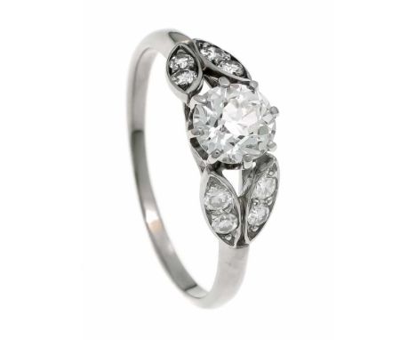 Altschliff-Diamant-Ring Platin mit einem Altschliff-Diamanten Old Mine 0,96 ct (gestempelt) l.get.W-W/VS und 8 Brillanten, zu