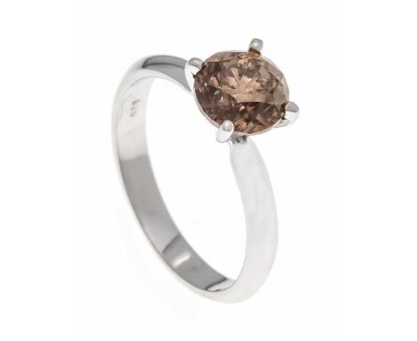 Brillant-Ring WG 585/000 mit einem Brillanten 2,15 ct fancybrown/PI, RG 56, 3,3 gDiamond ring WG 585/000 with a diamond 2.15 