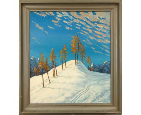 Franz Hienl-Merre (1869-1943), Münchner Maler und Mitglied der Luitpold-Gruppe. Alpine Schneelandschaft, Öl auf Lwd., u. re. 