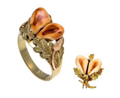 Konvolut 2 Teile Grandelschmuck GG 585/000 mit 4 Grandeln, Ring RG 67 und Ersatzteil L. 20 mm, 10,4 gMixed lot of 2 pieces Gr