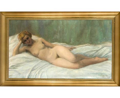Madeleine Delsaux (1903-?), frz. Malerin, liegender weiblicher Akt, Öl auf Lwd., u. re. sign. u. dat. 1933, 50 x 88 cm, ger. 