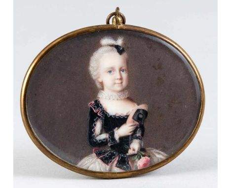 Wiener Miniaturmaler des 18. Jh., ovales Bildnis der Erzherzogin Maria Christina von Österreich (1742-1798) als Kind mit Blum