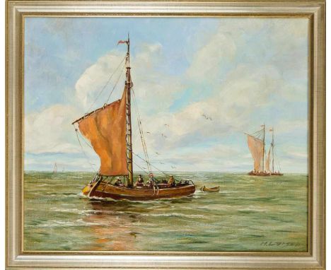 H. Larsen, skandinavischer Marinemaler 1. H. 20. Jh., Fischerboote auf ruhiger See, Öl auf lwd., u. re. sign., 35 x 42 cm, ge