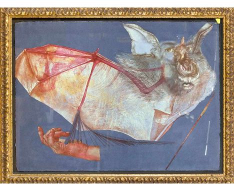Reiner Schwarz (*1940), ''Selbst - nächtliche Verwandlung'', Farblithographie auf blauem Bütten, 1983, u. re. handsign. u. da