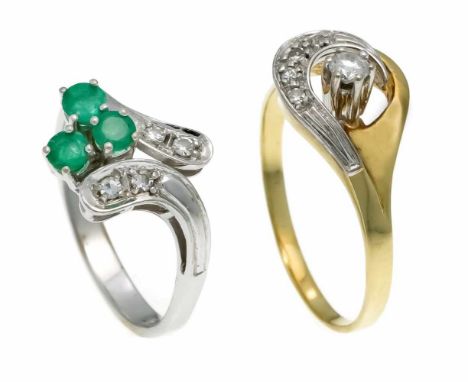 Smaragd-Diamant-Ring WG 585/000 mit 3 rund fac. Smaragden 3,5 mm und 4 Diamanten, zus. 0,08 ct (gestempelt) W/SI, RG 55, Bril