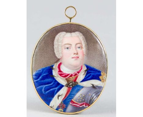 Sign. Meyrer, frz. Miniaturmaler des 18. Jh., Herrscherportrait als Emailleminiatur im Oval, verso sign. ''Meyrer f.'', gefas