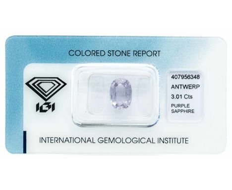 Natürlicher Saphir 3,01 ct, light purple, oval mixed cut, transparent, sehr wenig innere Merkmale, no indications of treatmen