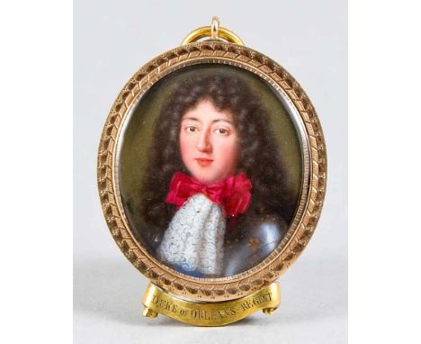 Frz. Miniaturmaler des 17. Jh., ovales Portrait des Herzogs von Orléans Philippe I. de Bourbon, wohl Tempera auf Bein (ungeöf
