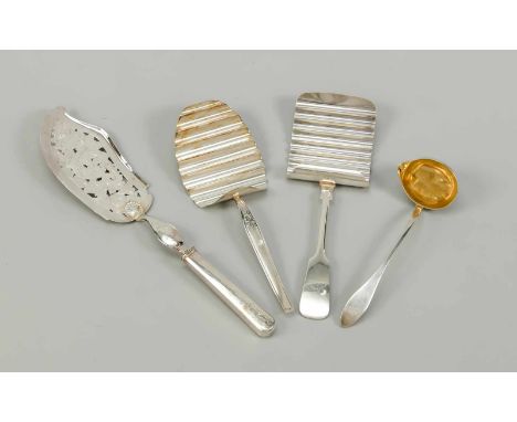 Vier Vorlegeteile, 19./20. Jh., unterschiedliche Hersteller, Silber verschiedene Feingehalte, unterschiedliche Dekore, 1x dur