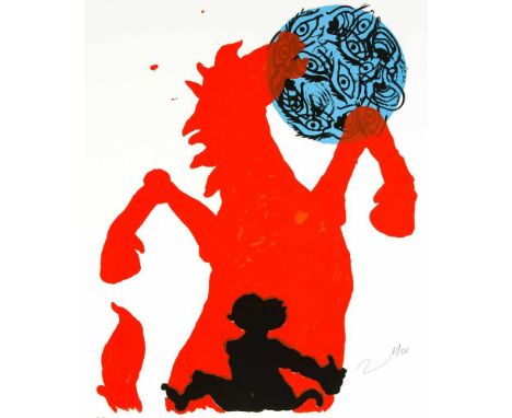 Jörg Immendorff (1945-2007), ''Rotes Pferd, Affe und Augenkugel'', große Farbserigraphie auf schwerem Velin, u. re. handsign.