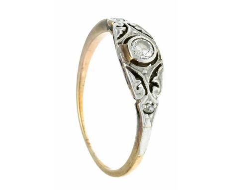 Art Déco Altschliff-Diamant-Ring GG/WG 585/000 mit einem Altschliff-Diamanten 0,10 ct get.W/SI, RG 52, 1,5 gArt Deco old Euro