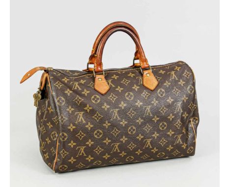 Vintage Louis Vuitton Speedy Monogram Canvas, mit Schloss und Schlüssel, Reißverschluss. Gebrauchsspuren, ca. 20 x 35 cmVinta