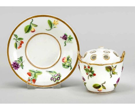 Seltene Spode &amp; Copeland Tasse mit durchbrochenem Deckel und Untertasse, um 1810, gepinselte Marke Spode 2910, Wandung mi