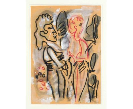Günter Tollmann (1926-1990), figürliche Zeichnung, Kreide und Aquarell auf hellbraunem papier, u. re. mit Bleistift sign. u. 