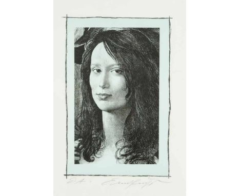 Ernst Fuchs (1930-2015), 'Daniela, die schöne Münchnerin', seltene Lithographie über hellblauer Tonplatte, möglicherweise Uni