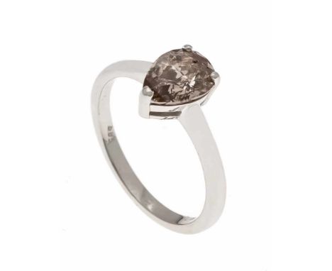 Diamant-Ring WG 585/000 mit einem tropfenförmig fac. Diamanten 1,40 ct fancybrown/PI, RG 54, 2,8 gDiamond ring WG 585/000 wit