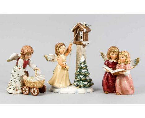 Drei Figurengruppen, Goebel, Oeslau, aus der Serie Magical christmas, Engel mit Glockenturn 'Kling Glöckchen', Modellnr. 44-0