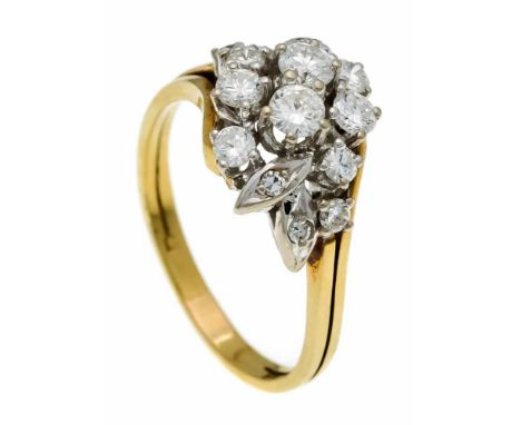 Brillant-Ring GG/WG 585/000 mit 10 Brillanten und 4 Diamanten, zus. 0,82 ct TW-W/VS-SI, RG 58, 4,5 gDiamond ring GG / WG 585/