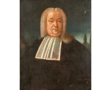 Bildnismaler um 1700, Portrait eines stattlichen Mannes mit Perücke und blau-weißen Beffchen, Öl auf Lwd., unsign., alt doubl