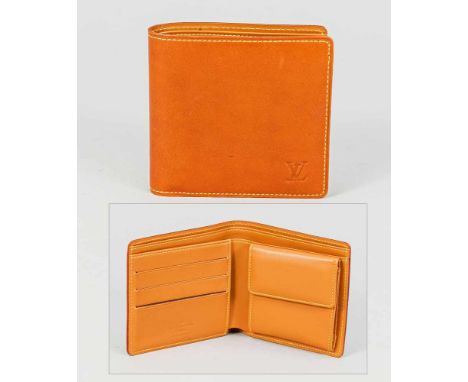 Louis Vuitton Portemonnaie, hellbraunes Leder, klassische Form, minimale Lagerspuren, ca. 10 x 11 cmLouis Vuitton wallet, lig