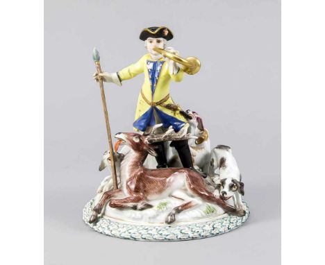 Jagdgruppe. Meissen. 1. W. Jahresbuchstabe, 1976, Modell J.J. Kaendler und F. Eberlein, (1696-1749, Bildhauer und Modelleur, 