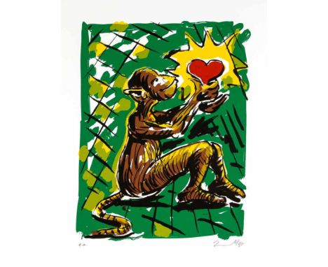 Jörg Immendorff (1945-2007), ''Herzaffe'', Farbserigraphie auf schwerem Velin, u. re. handsign. u. dat. (19)97, u. li. Ex. e.