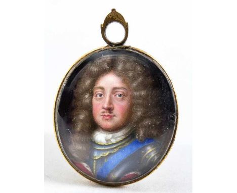 Frz. Miniaturmaler des. 17. Jh., ovales Portrait von Louis XIV. (?), Miniaturmalerei in Medaillonfassung, unsign., ca. 2,6 x 