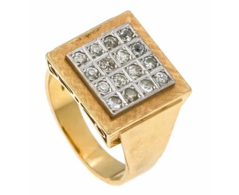 Altschliff-Diamant-Ring GG/WG 750/000 mit 16 Altschliff-Diamanten, zus. 0,40 ct l.get.W/SI-PI, RG 53, 10,1 gOld European cut 